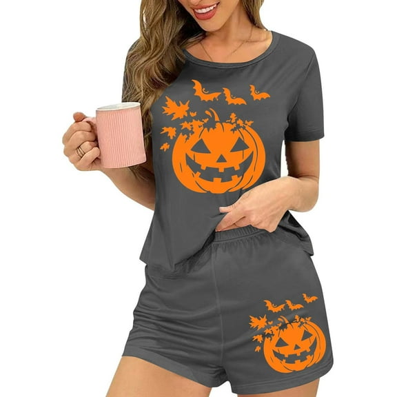 Censtreet Women's Pajama Sets Halloween Short Sleeve Pjs 2 Piece Top and Shorts Sleepwear Comfy Soft Lounge Sets S-XL