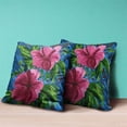 thumbnail image 2 of Amrita Sen Designs  26 x 26 in. Hawaii Floral Duo Broadcloth Indoor & Outdoor Zippered Pillow - Pink, Green & Blue, 2 of 3