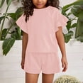 thumbnail image 3 of Mgmyaa Girls Summer 2-Piece Outfit Sets Comfortable Short Sleeve Round Neck T-Shirt and Elastic Waist Shorts Set for Kid, 3 of 8
