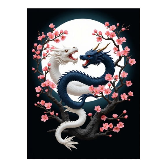 Diamond Art Kits for Adults - 5d Moonlit Dual Dragons Tree Diamond Painting for Adults, Diamond Art for Adults Beginners, Diamond Painting Kits for Adults for Home Wall Decor