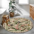 thumbnail image 3 of Round Area Rug 4 Ft, Beige Spring Floral Washable Non-Slip Circle Carpet for Living Room/Bedroom, Elegant Pastoral Flowers Birds Watercolor Low-Profile Crawling Mats Collection Rugs for Indoor, 3 of 8