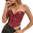 thumbnail image 5 of APEXFWDT Women's Sweetheart Neck Faux Leather Corset Top Sleeveless Back Lacing Busiter Y2K Trendy Going-Out Crop Top,S,Red, 5 of 9
