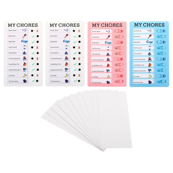 Uxcell Checklist Board Set, 4 Pcs Plastic Memo Chore Chart Task Schedule with Cardstock My Chore, Multicolored