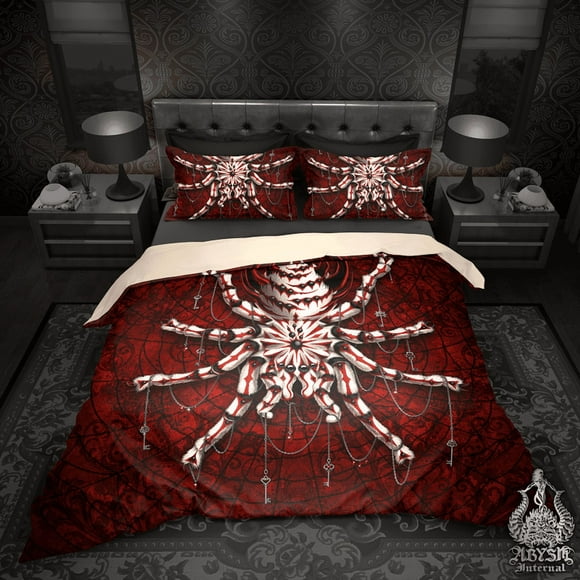 White Spider Comforter or Duvet, Gothic Bed Cover, Bedroom Decor, King, Queen &