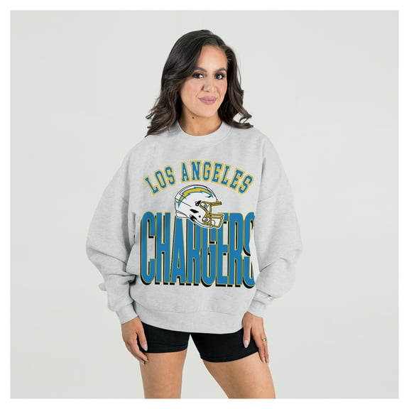 Women's Gameday Couture Ash Los Angeles Chargers Fierce Focus Premium Oversized Fleece Pullover Sweatshirt
