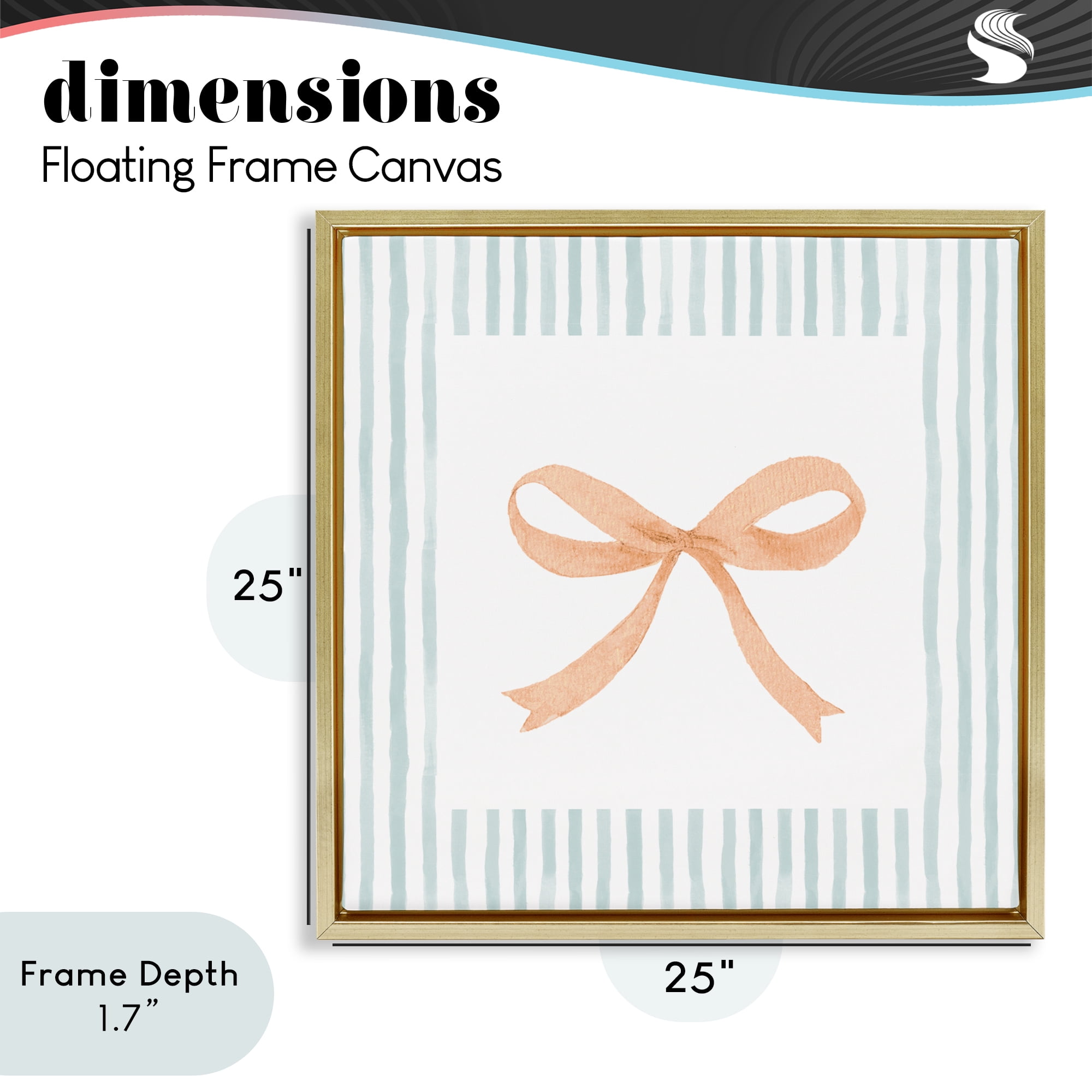 Stupell Industries Orange Bow with Stripe Border Gold Framed Floater Canvas Wall Art, design by Patricia Pinto