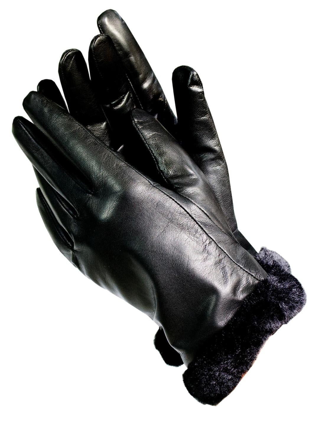 Isotoner - Isotoner A56212 Women's Lined Leather Gloves With Faux Fur Trim Black 7.5 - Walmart 