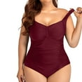 thumbnail image 3 of Aayomet Maillot de Bain une Pièce Col en V à Volants Monokini Rembourré, Rouge TTG, 3 of 4