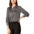 thumbnail image 4 of INSPIRE CHIC Women's Satin Blouse Puff Long Sleeve Collared Button Down Shirt Dressy Office Work Tops Business Casual XS Grey, 4 of 4