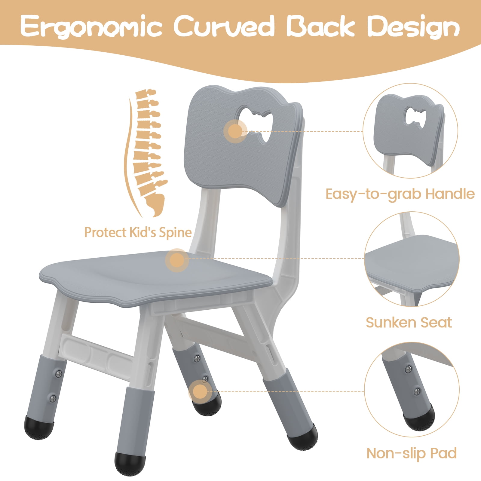 2 Pack Adjustable Kid Kitchen Chairs Indoor 3 Level Adjustable Suitable for Children Age 2-10. Maximum Load-Bearing 220LBS Suitable for Family Classroom and Nursery Child Seat Set