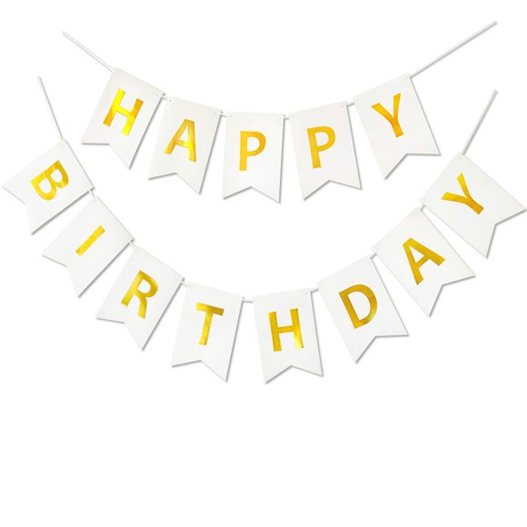 Pancarta De Feliz Cumpleaños, Banderines Dorados Blancos Brillantes, Suministros De Fiesta Para Decoraciones De Fiesta De Cumpleaños, 13 Piezas