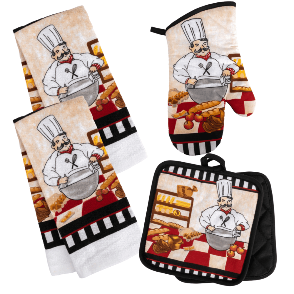 Kitchen Towel Set Chef Pot Holders, Oven Mitt, Dish Towel Chef