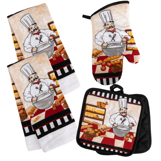 Kitchen Towel Set Chef Pot Holders, Oven Mitt, Dish Towel Chef