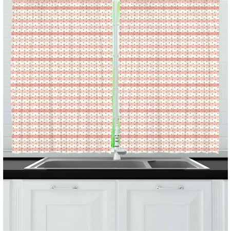Pink Stripe Curtain Rain Curtains 2 Panels Set, Pink and White Horizontal Crooked Stripes and Grape Seed Inspired Drops, Window Drapes for Living Room Bedroom, 55W X 39L Inches, Pink White and Yellow, by Ambesonne ()
