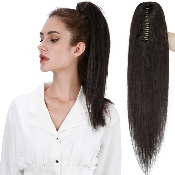 SEGO Jaw/Claw Clip in Hair Extensions Human Hair Clip in Ponytail Hair Extensions 100% Real Remy Hair Long Straight Thick Hair For Women
