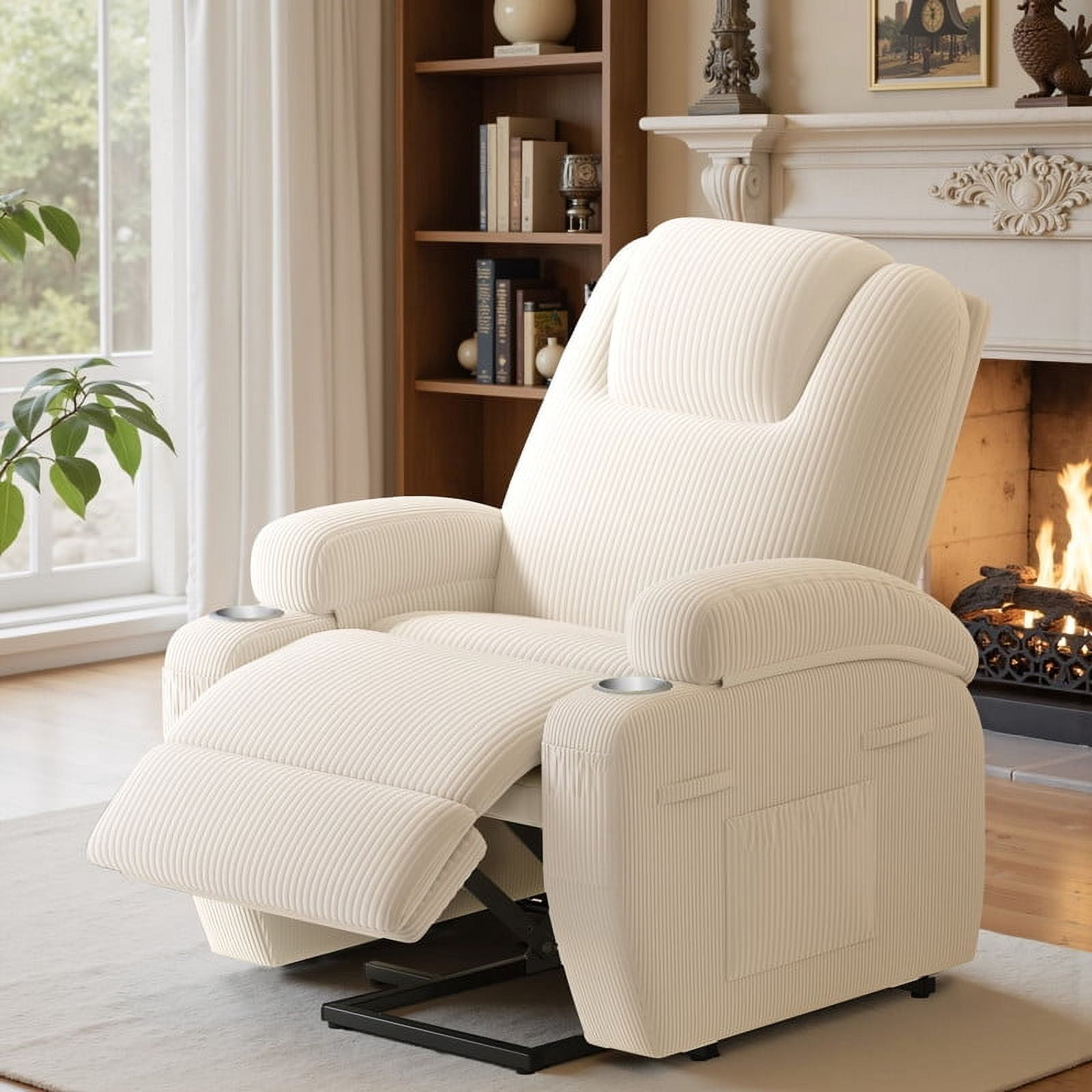 Homall Power Lift Recliner Chair with Massage for Living Room Recliner Chair for Elderly with Infinite Position Side Pocket and Saucer,Corduroy Beige