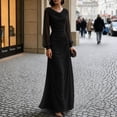 thumbnail image 5 of Shihyeh Women's Elegant Pleated Long Sleeve Flowy Evening Dress, Solid Color Chic Gown, Soft Stretchy Party Dress, 5 of 7