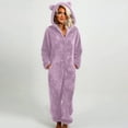 thumbnail image 2 of Womens Fleece Onesies Pajamas Jumpsuit Warm Sherpa Zip Romper Sleepwear One Piece Cute Bear Ear Hooded Playsuit Loungewear, 2 of 5