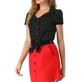 thumbnail image 4 of MODA NOVA Junior's Polka Dots Short Sleeve Piped Button Down Office Blouse Black XS, 4 of 5