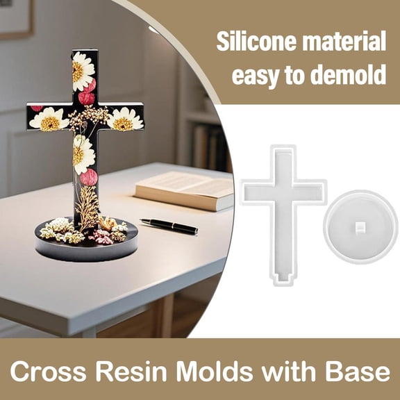 NOVELAR Resin Art Mold Set for Standing Cross, 5.39 in Tall with 3.14 in Base, Enables Embedding Flowers and Glitter, Great for Making Handmade Decor and Thoughtful Presents