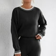 thumbnail image 4 of TFEOQRY Women's Contrast Edge Sweater Crew Neck Long Sleeve Loose Knitted Casual Pullover Top Black, 4 of 8