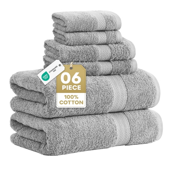 LANE LINEN 6 Pc Bath Towel Set - 100% Cotton - Everyday Bath Basics, Machine-Washable & Durable - Grey