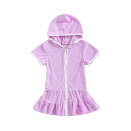 

JYYYBF Cover Up for Girls Terry Swim Cover Ups Hooded Terry Kids Cover Up Bathing Suit Beach Dress 1-11 Years Purple 2-3 Years