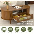 thumbnail image 5 of Fluted Oval Coffee Table for Living Room, Wood Round Coffee Table with Storage, Low Small Center Tables with Drawer, Sliding Door, Mid Century Modern, Boho, Rustic, Walnut, 5 of 8