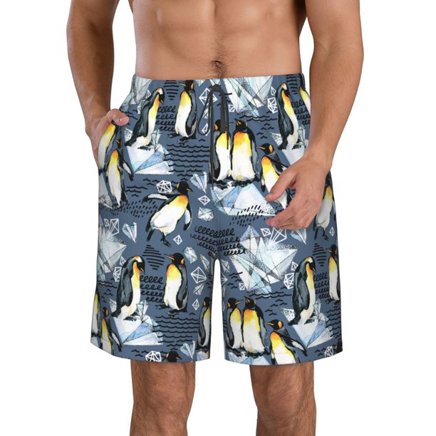 Balery Penguin Arctic Adventure Traje de Baño Estilo Hawaiano para Hombre, Shorts de Secado Rápido con Bolsillos-Large