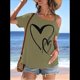 thumbnail image 5 of Camiseta de Mujer con Cuello Asimétrico, Corte y Estampado Gráfico, Corta. Verde XXL, 5 of 9