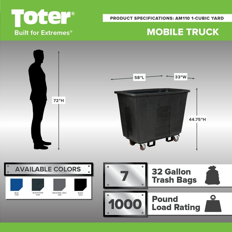 Toter 1 Cubic Yard 1 000 lbs. Capacity Mobile Truck Blue