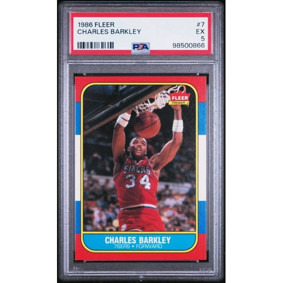 Graded 1986 Fleer Charles Barkley #7 Rookie RC Basketball Card PSA 5 EX