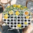thumbnail image 2 of Lemon Check Round Tablecloth, Fitted Table Cover with Elastic for 36"-44" Round Tables, Black Plaid Eucalyptus Farm Country Flower Table Cloth Outdoor Indoor Dinning Party Waterproof Tablecloths, 2 of 7