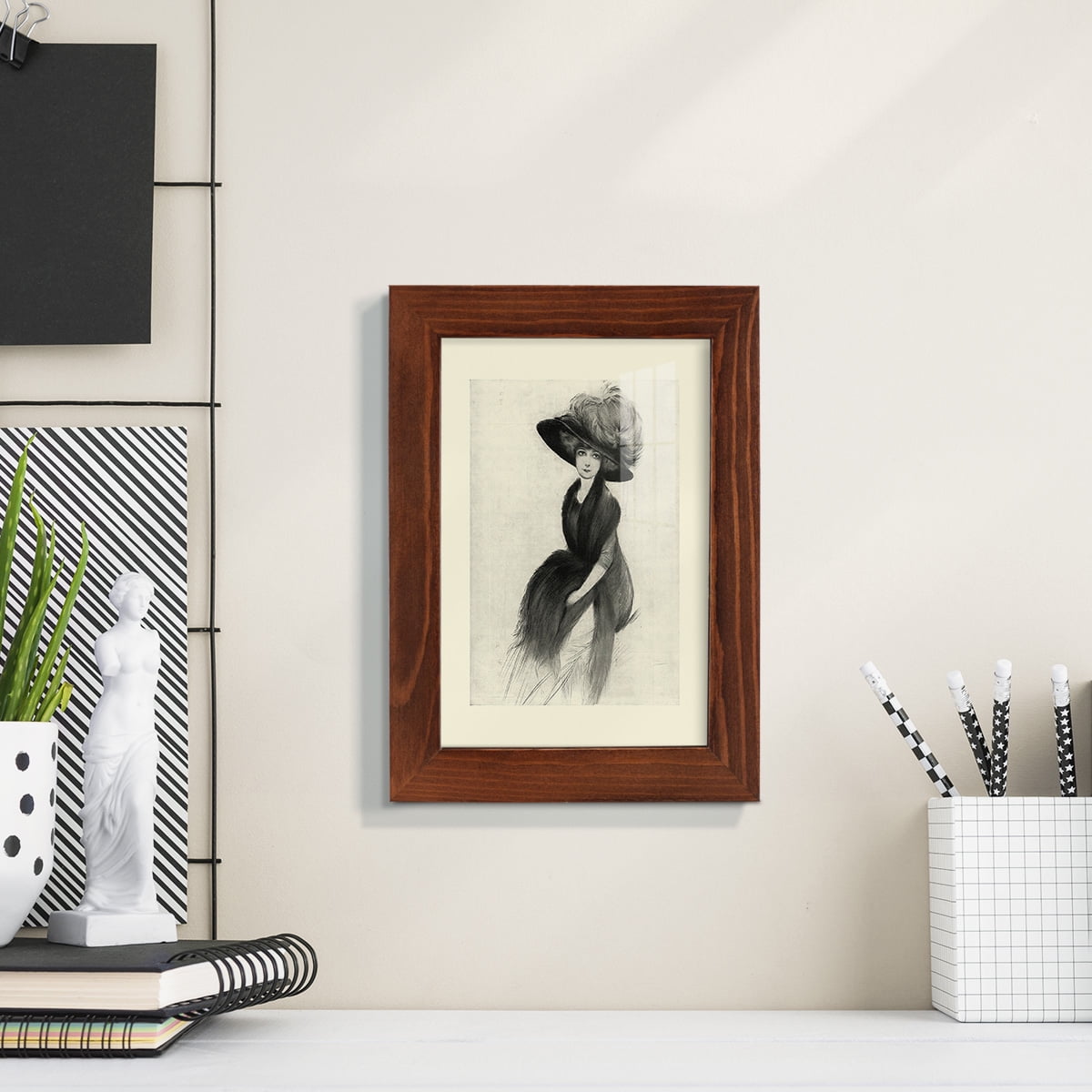 Feather Hat II -Framed Print w/glass-Chestnut