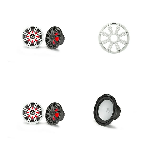 Kicker Marine (2) 45KM84L 8" & 45KMF102 w/ White Grill, LED Marine Audio Upgrade