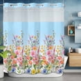 thumbnail image 6 of Spring Flowers No Hooks Shower Curtain with Snap-in Liner Country Colorful Wildflowers Field Blue Ombre Shower Curtains for Bathroom, Waterproof, Easy Install, Washable 72"x72", 6 of 9