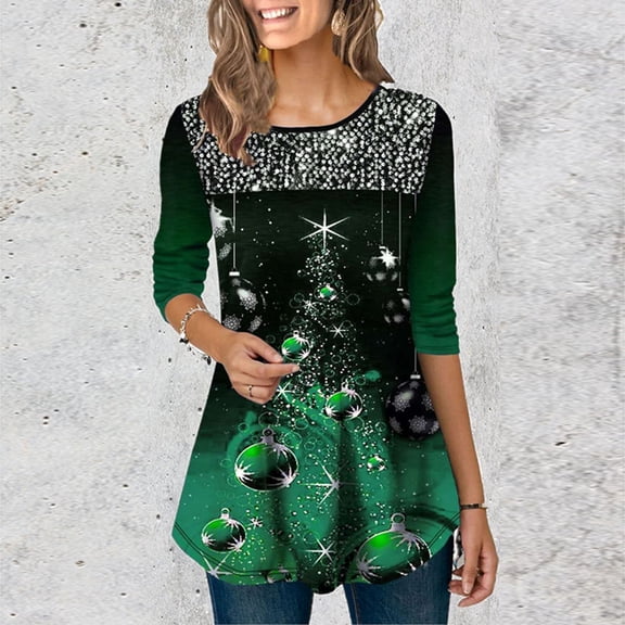 Inkach Women Long Sleeve Casual O Neck Christmas Print T-Shirt Pullover Blouse