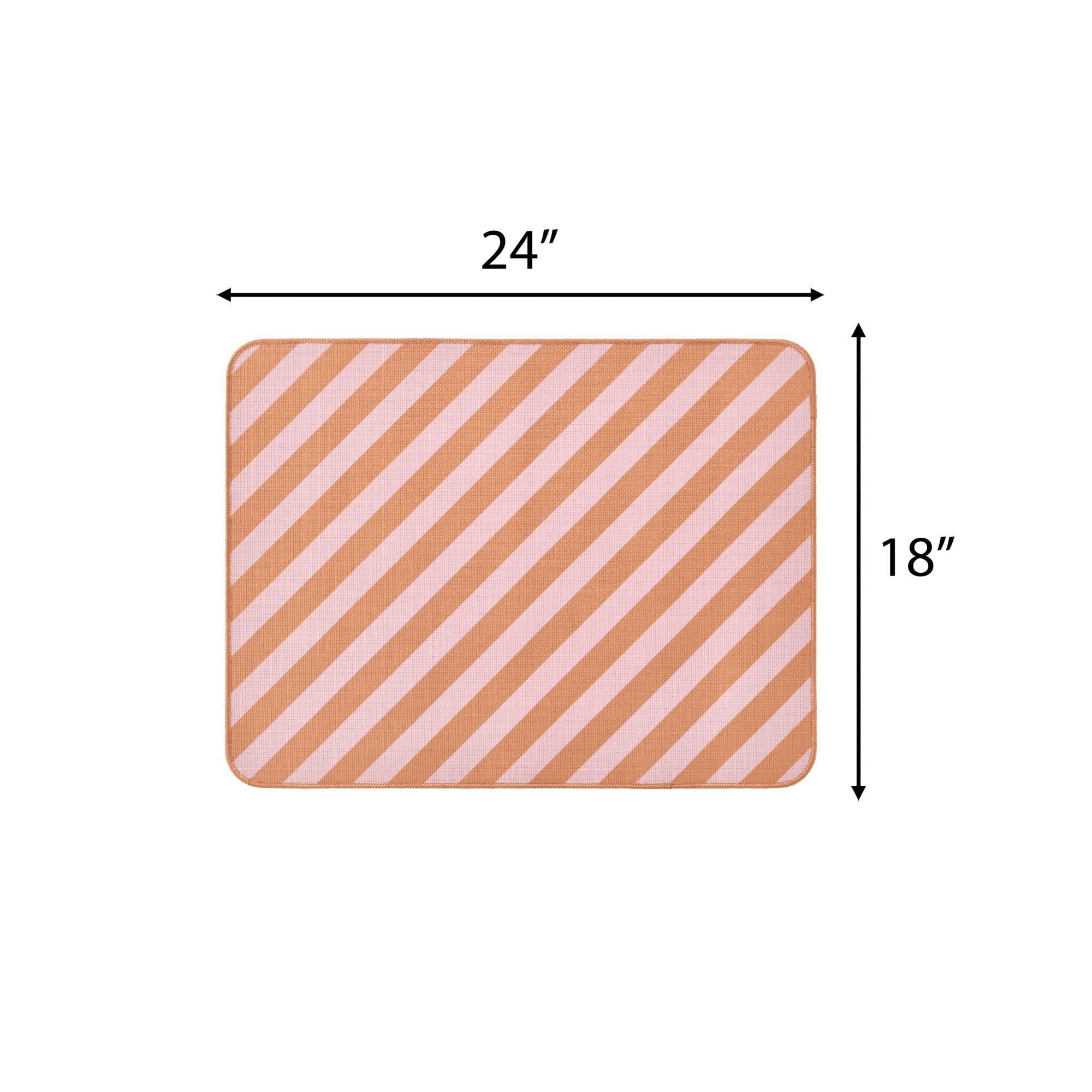 Beautiful Printed Stripe Dish Drying Mat by Drew Barrymore, Coral Rose, 24"Wx18"
