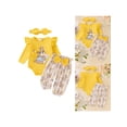 thumbnail image 3 of Baby Girl Fall Outfit, Bear Print Long Sleeve Romper Elastic Waist Pants Bow Headband 3 Piece Set, 3 of 9