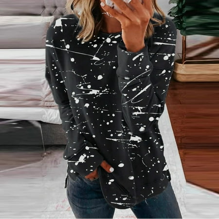 

ViLaViDe Womens Tops Fashion Casual Long Sleeve Print Color Matching T Shirt Slim Cardigan Button down Sweaters for Women Exercise Wear Summer Dress Casual Black Pajama Top Black XXXL