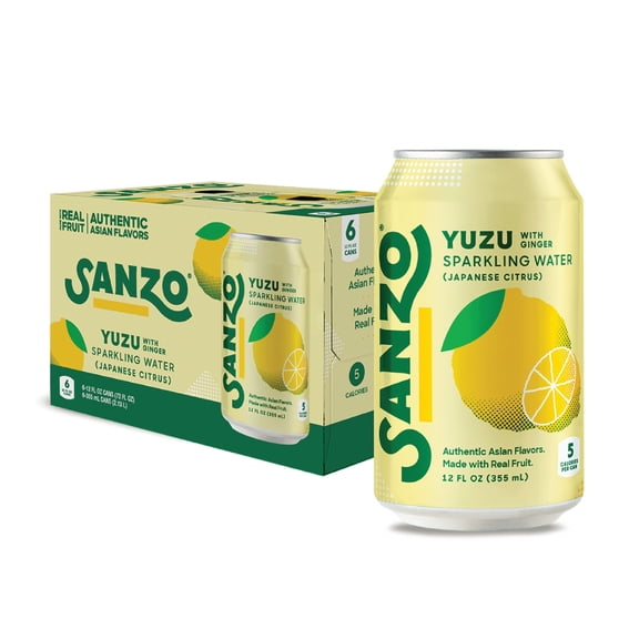 Sanzo Yuzu Lemon Sparkling Water, 12 fl oz, 6 pack Cans