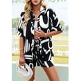 thumbnail image 6 of Women'S Summer 2 Piece Floral Print Blouse Long Sleeve Button Down Shirts Tops Lounge Shorts Casual Tracksuit Set black S, 6 of 9