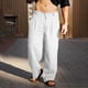 thumbnail image 1 of Pantalones largos para hombre, de lino, holgados, informales, de color liso, con botones y cremallera, de poliéster, 1 of 6