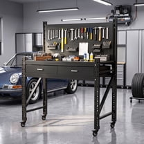 Movable Steel Bench Rolling Steel Workbench with Pegboard and 2 Drawers, 47.2
