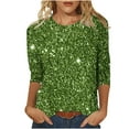 thumbnail image 1 of Sakmal Summer Tops for Women 3/4 Sleeve Green Floral Crew Neck T-Shirts Ladies Shirts Clearance $5, 1 of 4