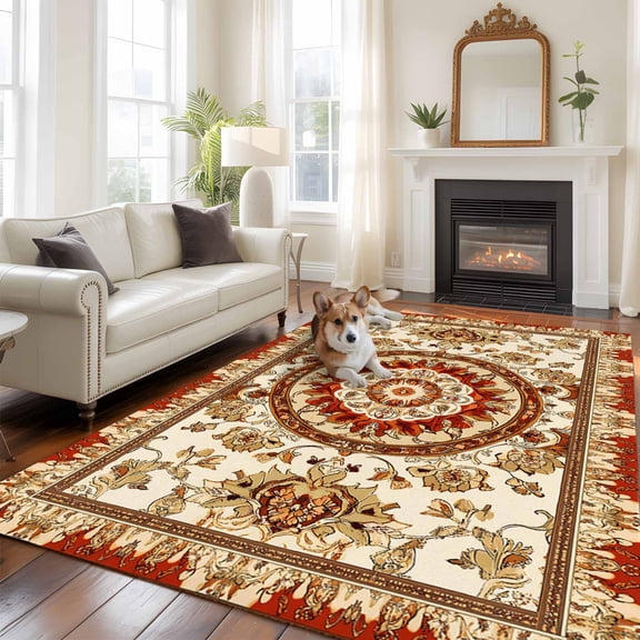 6'x9' Area Rugs, Burnt Orange Boho Indoor Outdoor Area Rug for Living Room Bedroom, Beige Brown Ethnic Tribe Washable Bathroom Rugs Kitchen Floor Carpet Mats Home Decor Aesthetic