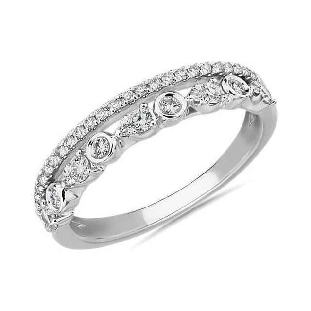 Bague Éternité Unique pour Femmes en Or Blanc Massif 18K avec Diamant Naturel Rond de 0,25 Carat Taille 8.5