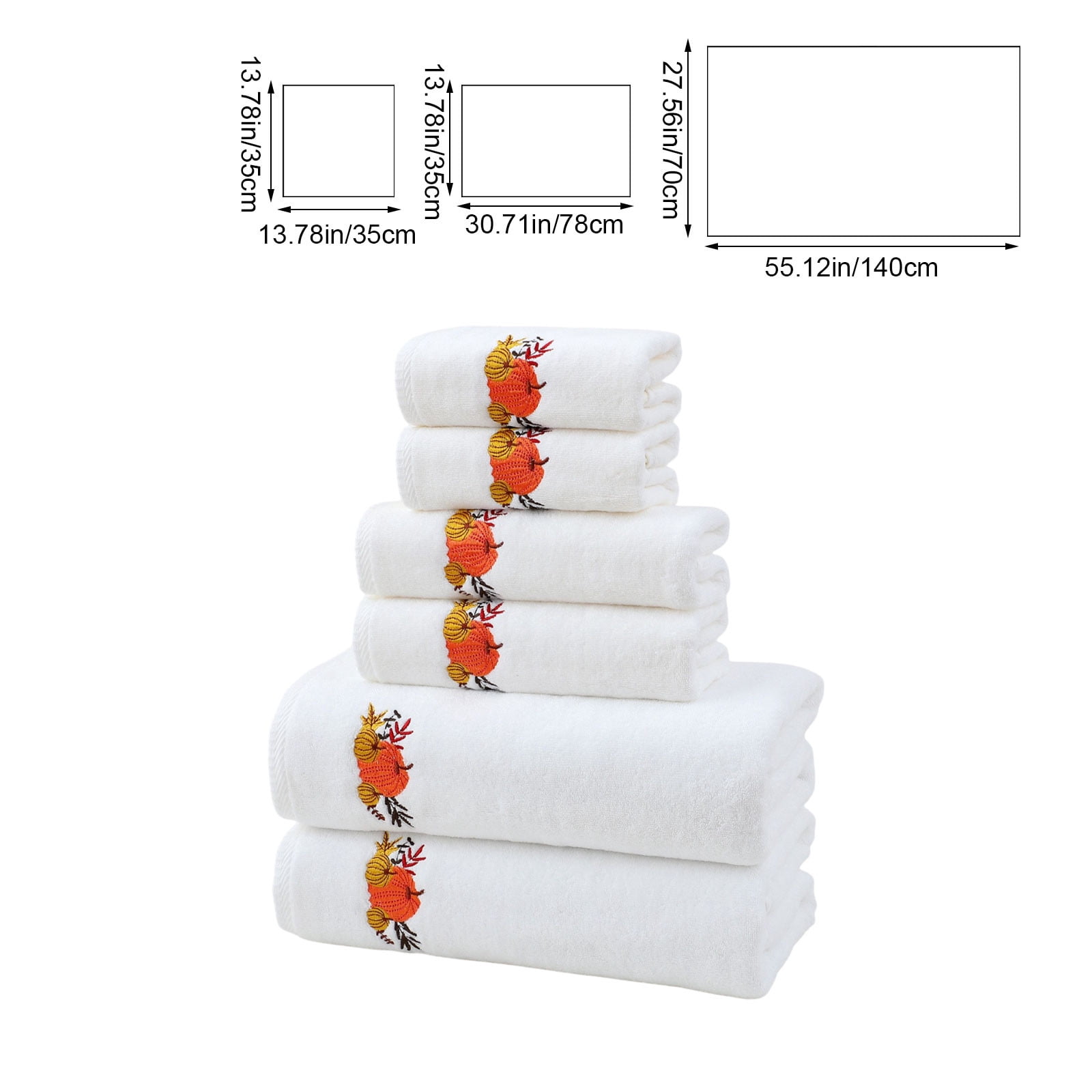 Xuniizn Bath Towels, Bath Towel Set for Halloween Decor, Cottons 2 Bath Towels + 2 Towels + 2 Square Towels, Hand Towels for Bathroom, Soft Face Towels for Holiday, Halloween Decoratives, White