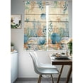 thumbnail image 4 of Vintage Beige Coastal Sheer Curtains 72 Inch Length 2 Panels Set Window Treatments, Summer Beach Starfish Shell Coral Nautical Rod Pocket Semi Curtains for Living Room/Bedroom/Kitchen, 104"W x 72"L, 4 of 7