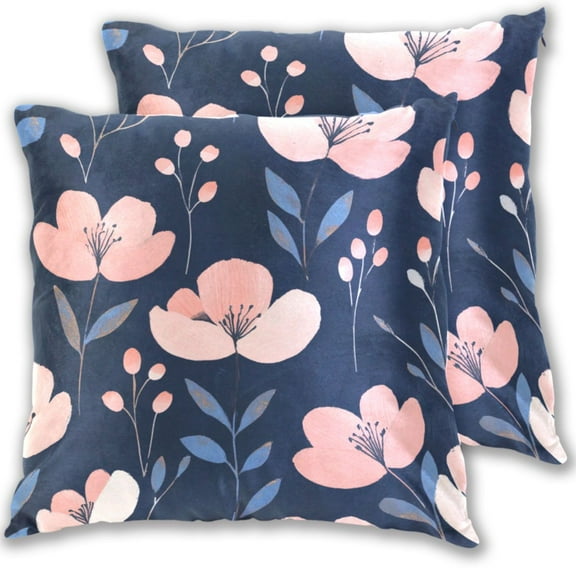 Watercolor Pinkish Florals with Leaves Throw Pillow Covers Pillowcases 16 x 16 Inch Home Decor 2 Packs for Bedroom Sofa